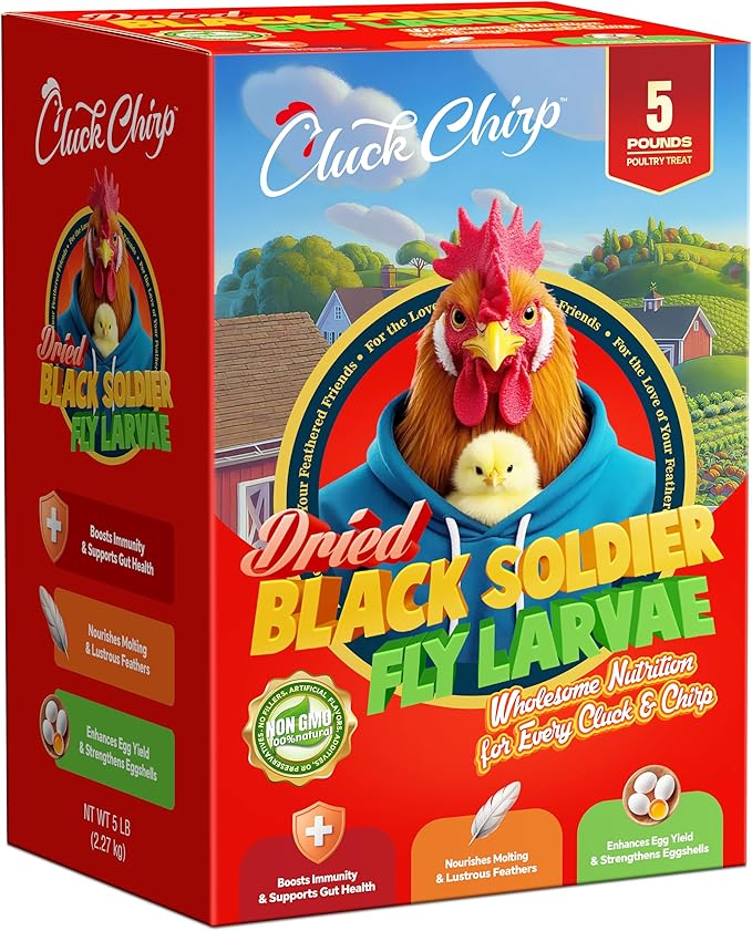 Dried Black Soldier Fly Larvae, Non-GMO, Natural Chicken Treats & High-Protein Poultry Snacks for Backyard Chickens, Laying Hens & Ducks, 5 lb Box