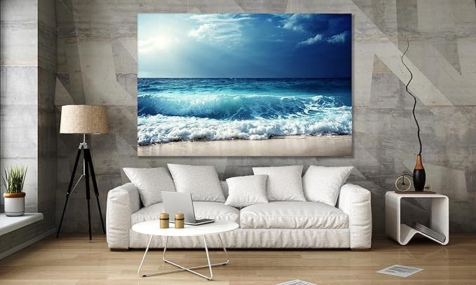 Nature Wall Art Prints - Ocean Forest Mountain Lake Canvas Landscapes - Small to Extra Large Living Room Bedroom Kitchen Bathroom Décor (Summer Ocean Beach, 28L" x 41W")