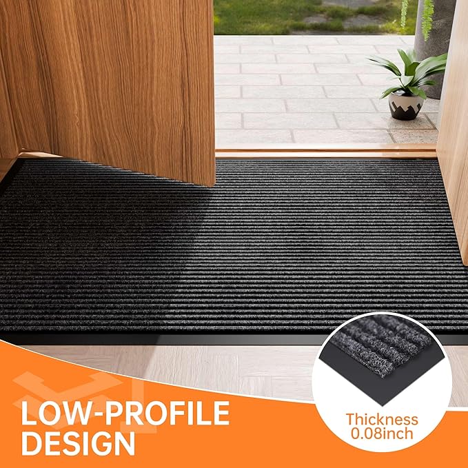 Indoor Outdoor Door Mat, 4’ x 2' Doormat for Entryway, Rubber Backing Non Slip Front Door Mat Outside Entrance, Super Absorbent Commercial Floor Mat for Home Office