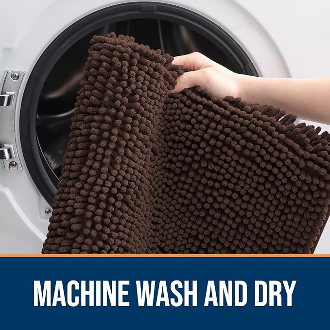 OLANLY Dog Door Mat for Muddy Paws 70x35, Absorbs Moisture and Dirt, Absorbent Non-Slip Washable Doormat, Quick Dry Chenille Mud Mat for Dogs, Entry Indoor Entryway Carpet for Inside Floor, Brown