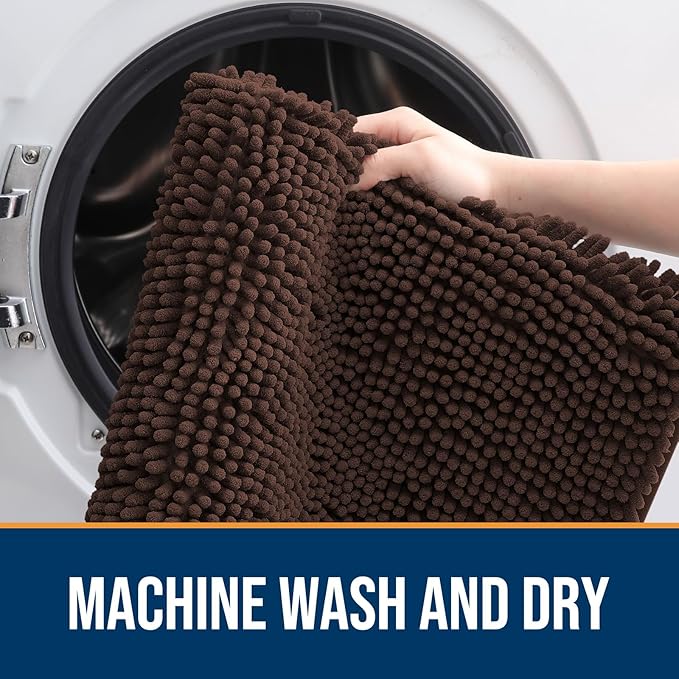 OLANLY Dog Door Mat for Muddy Paws 47x32, Absorbs Moisture and Dirt, Absorbent Non-Slip Washable Doormat, Quick Dry Chenille Mud Mat for Dogs, Entry Indoor Entryway Carpet for Inside Floor, Brown