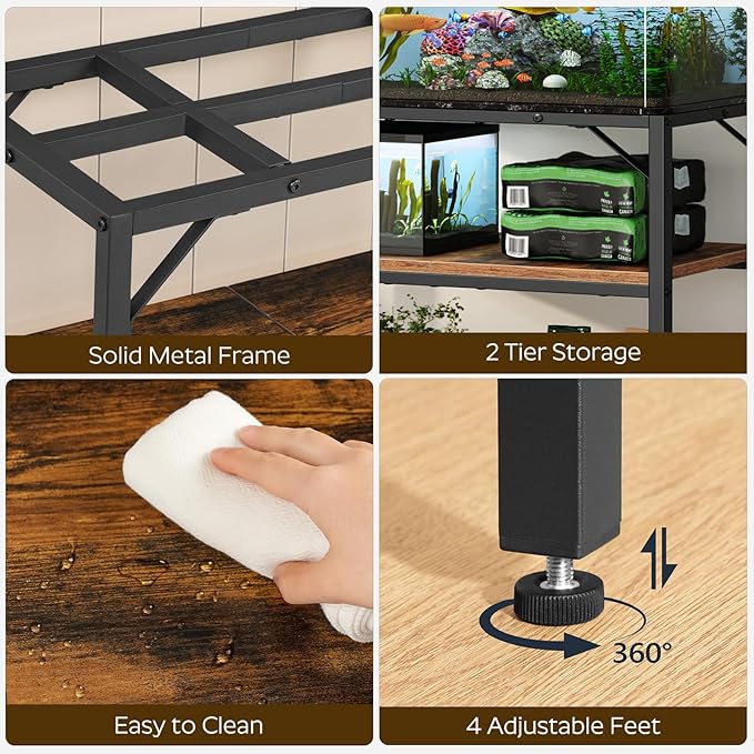 40-50 Gallon Fish Tank Stand, Aquarium Stand with 2-Tier Storage Shelves, Heavy Duty Breeder Turtle Terrarium Stand Rack for Home Office, 36.2" L x 18.9" W x 24.4" H, Rustic Brown FTHR4001