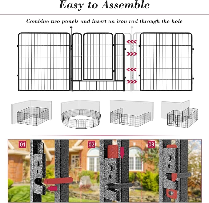 Dog Playpen 32 inch 32 Panels Indoor Outdoor Dog Pen for Medium/Small Dogs Heavy Duty Metal Dog Fence Outdoor for Yard, Puppy Playpen with Door Portable Pet Fence for RV Camping Yard