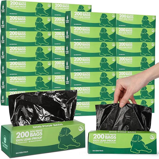 Harloon 6000 Counts Dog Poop Waste Bags 30 Rolls Extra Thick Strong Leak PET Proof Bags Disposable Bulk Universal Doggy Roll Waste Box for Puppy Outdoor Walking Travel(Black,12 x 8 Inches)