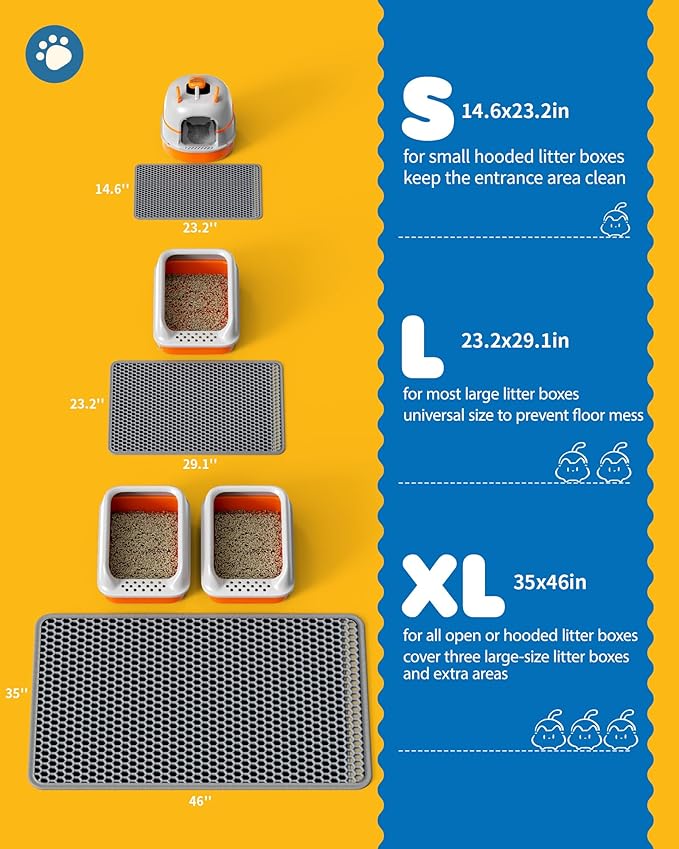 Cat Litter Mat - 23.2'' x 29.1'' Large Litter Trapping Mat, Easy to Clean Litter Box Mat, Waterproof, Urine-Proof, Non-Slip Kitty Litter Mats for Floor, Grey