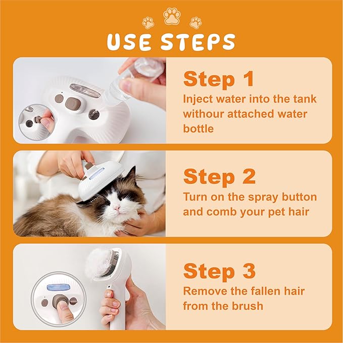 Cat Steam Brush, Dog Brush for Shedding, Pet Spray Hair Removal Comb, Pet Brush for Short & Long Hair, USB Rechargeable Grooming Supplies, Spritz Defur Comb with Finger Wipe for Teeth (White)