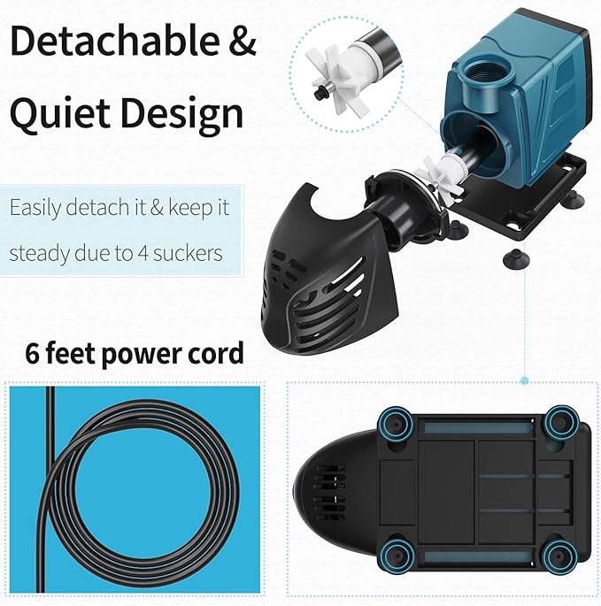 Uniclife Aquarium 800 GPH Submersible and Inline Water Pump 55W 8ft High Lift AC 120 V Quiet Return Pump with 6 ft. Power Cord for Large Fish Tanks Pond Waterfalls Fountains Sumps and Gardens