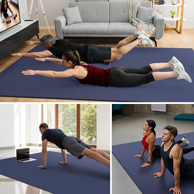 Large Exercise Mat for Home Workout,12‘x6’/10'x6'/9'x6'/8'x6'/7'x5'/6'x4' (7mm) Extra Thick Workout Mat, High-Density Gym Mat for Cardio, Jump Rope, MMA, Weights (Shoe-Friendly)