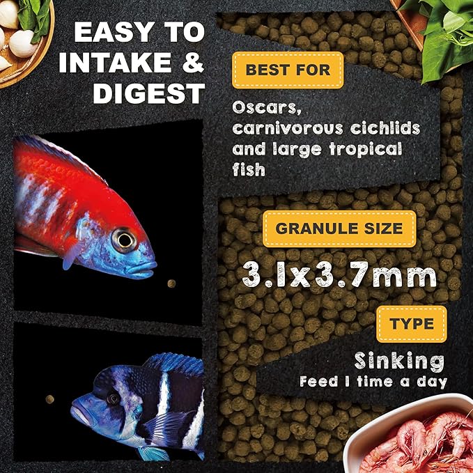 Ultra Fresh Cichlid Sinking Fish Food, Wild Sword Prawns, All Natural Ingredients, Carnivore Pellets for Large Cichlid and Tropical Fish, Royal Cichlid Premium Pellet 4.58 oz