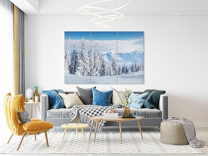 Nature Wall Art Prints - Ocean Forest Mountain Lake Canvas Landscapes - Small to Extra Large Living Room Bedroom Kitchen Bathroom Décor (Snow Covered Trees on Mountain, 31L" x 47W" - 3 Panels)