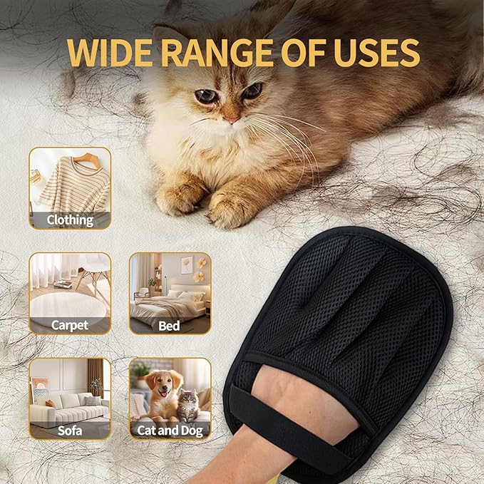 Pet Hair Removal Glove, Cats Dogs Grooming Gloves Pet Hair Removal Tool, 2025 Upgrade Reusable Pet Hair Remover Glove（1 Pet Grooming Glove & 1 Cleaning Glove）
