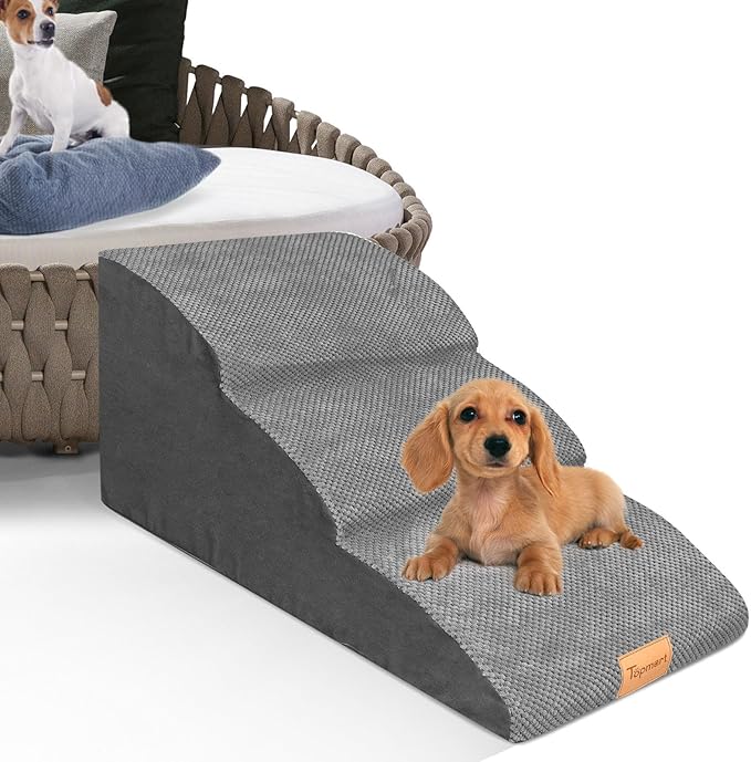 Topmart High Density Extended Foam Dog Ramp&Steps 3 Tiers,15.7" High,Non-Slip Dog Stairs with Waterproof Cover,Soft Foam Pet Ladder,Best for Injured,Older Cats,Pets with Joint Pain