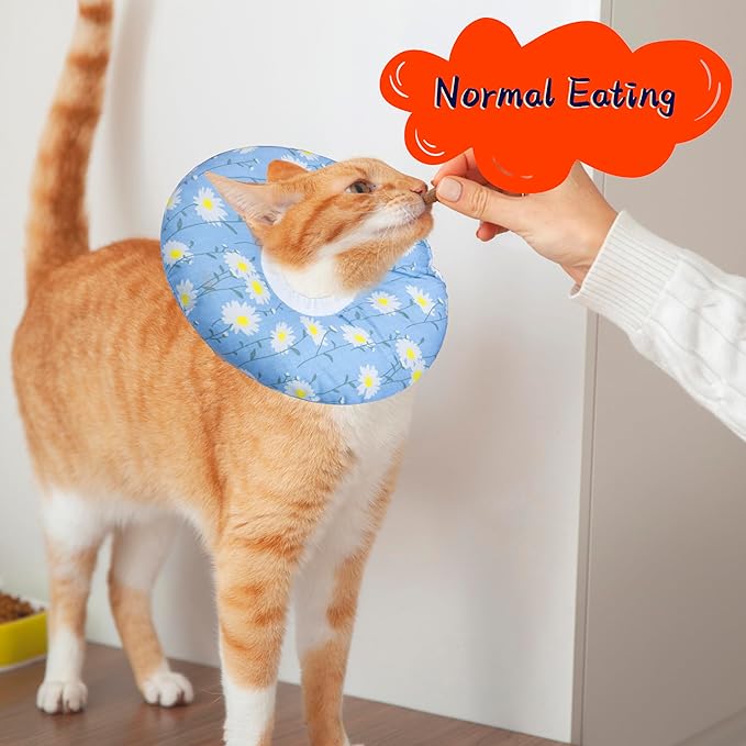 Cat Cone Collar Soft, Adjustable Cat Recovery Collars Kitten Cones to Stop Licking, Cute Donut E Collar After Surgery, Anti-Lick Wound Healing Elizabethan Collar for Kitten(Blue Daisy, Medium)