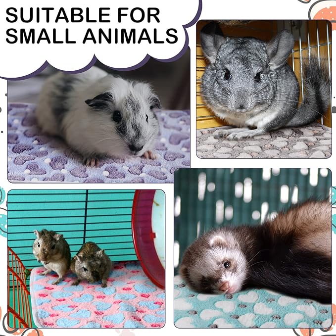 Reginary 4 Pcs Waterproof Guinea Pig Blankets Washable Small Animal Fleece Bedding Absorbent Guinea Pig Cage Liners Reusable Pet Pee Pad Sleep Mat for Hamster Ferret(Heart Pattern,24 x 16 Inch)