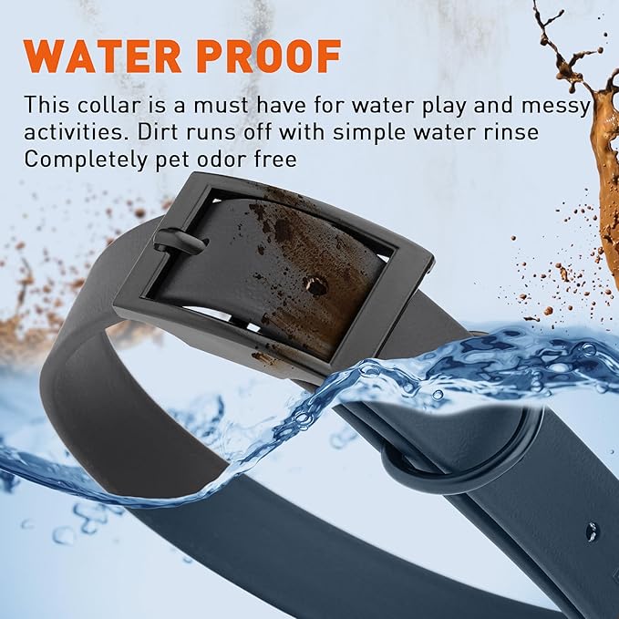 Dogline Biothane Waterproof Dog Collar Strong Coated Nylon Webbing with Black Hardware Odor- Proof for Easy Care Easy to Clean High Performance Fits Small Medium or Large Dogs, Black