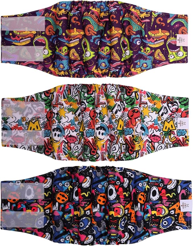CuteBone Dog Diapers Male Washable Belly Band for Male Dogs Wraps Black 3pcs a Pack DM55L