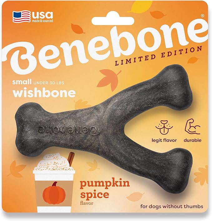 Benebone Pumpkin Spice Wishbone – Limited Edition Flavor, Durable Dog Chew Toy for Aggressive Chewers, Made in USA, Small