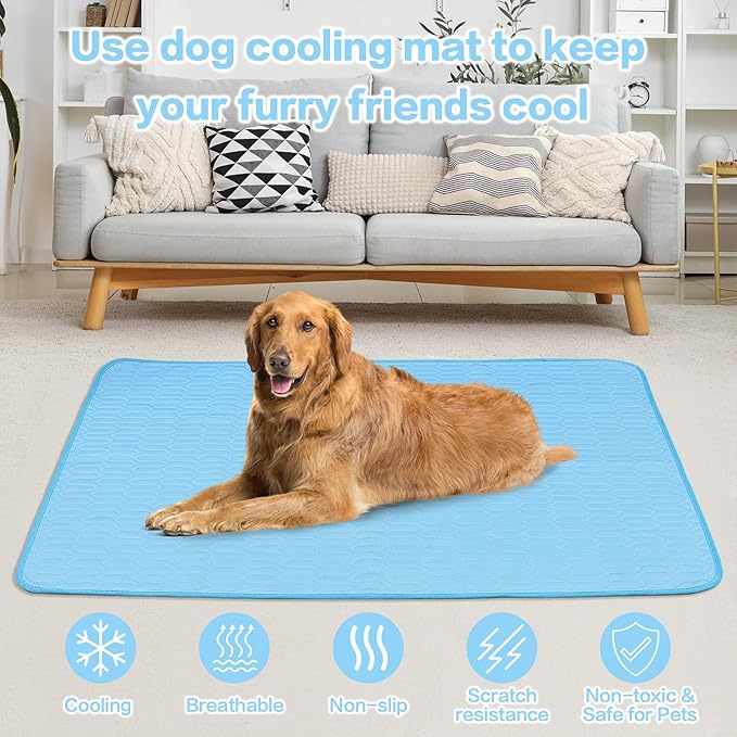 39 Inches× 29 Inches Cooling Mat for Dogs/Cats Immediately Dog Cooling Mat in Summer, Ice Silk Latex Anti-Slip Pet Sleeping Pad Sky Blue Dog Pad Suitable for Car/Indoor/Tourism Use