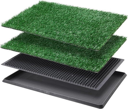 LOOBANI Dog Grass Pad with Tray - Dog Litter Box - Indoor Potty for Apartment and Patio Training - with 2 Packs Grass Pee Pads for Replacement, 20×30 Inch