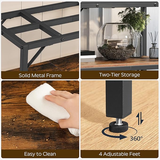 20 Gallon Fish Tank Stand, Aquarium Stand with 2-Tier Storage Shelves, Heavy Duty Breeder Turtle Terrarium Stand Rack for Home Office, 24.0" L x 11.8" W x 24.4" H, Rustic Brown FTHR2001