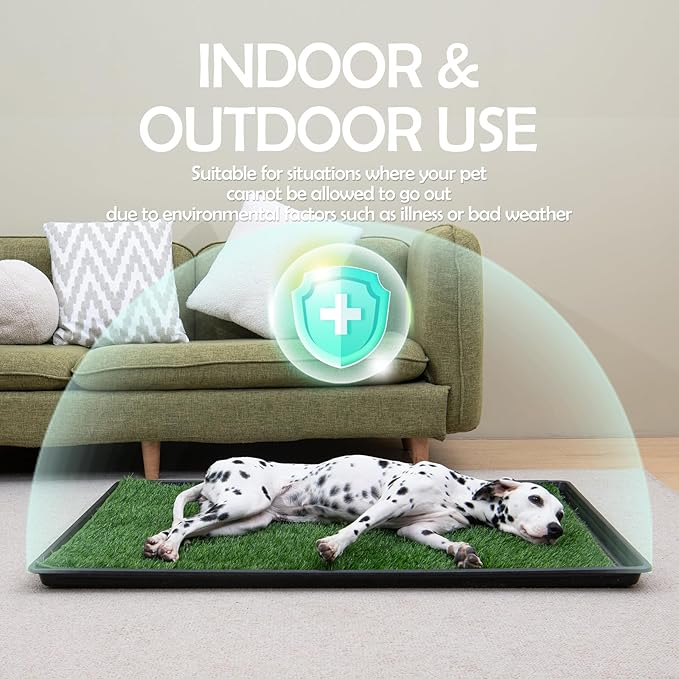 MEEXPAWS Dog Grass Pee Pads for Dogs with Tray | Extra Large 45×34 in | 2× Dog Artificial Grass Pads Replacement| Rapid Drainage | Indoor Litter Box | Hemmed Edge