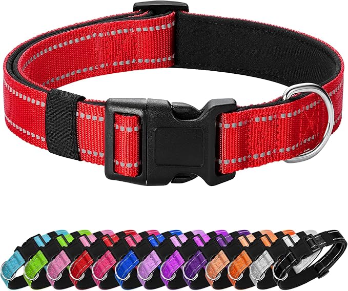 Reflective Dog Collar Padded with Soft Neoprene Breathable Quick Release Basic Dog Collars for Puppy Small Dogs Red Girl Boy