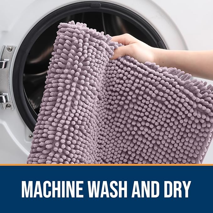 OLANLY Dog Door Mat for Muddy Paws 59x32, Absorbs Moisture and Dirt, Absorbent Non-Slip Washable Doormat, Quick Dry Chenille Mud Mat for Dogs, Entry Indoor Entryway Carpet for Inside Floor, Deep Plum