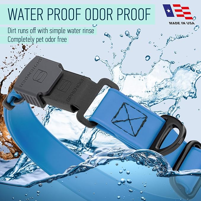 Dogline Biothane Waterproof Dog Collar with Herm Sprenger Black Stainless Steel Quick Release Buckle – Heavy Duty Tactical Durable Collar for Dogs – Comfortable and Safe Pet Collar W3/4" L12-19 Blue