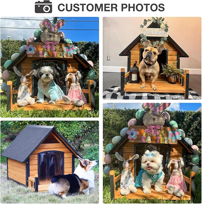 Large Dog House Outdoor Indoor All-Around Iron Frame Design Dog House with Porch＆Raised Feet for Small Medium Large Dogs（Brown）