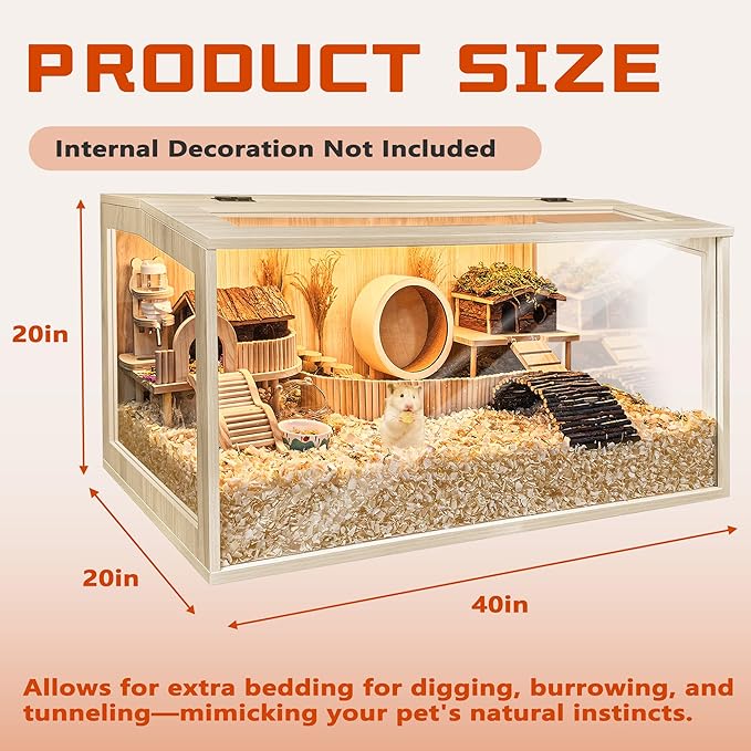 Prolee Hamster Cage Chewproof Wooden 40 Inch Guinea Pig Cages Mice and Rat Habitat Openable Top with Acrylic Sheets Solid Built