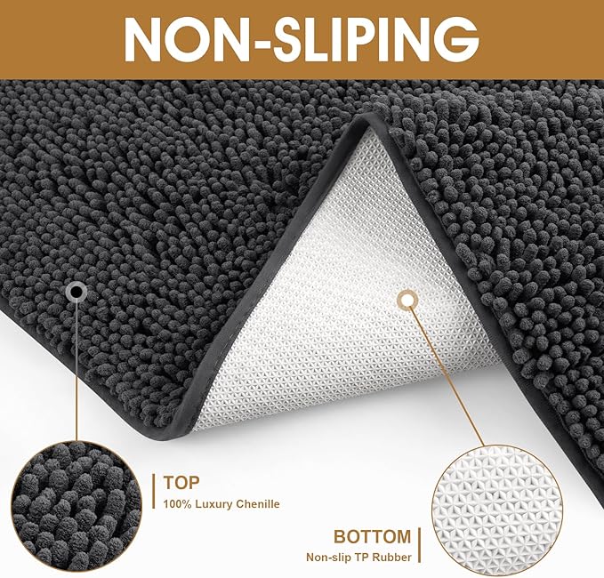 IM HOME 2 Pieces Muddy Door Mats for Dogs, Chenille Absorbent Pet Mats, Quick Dry, Trap Dirt Non Slip Heavy Indoor Doormat Soft Dog Bed Mat Front Inside Door Mat for Indoor Outdoor Entrance,Dark Grey