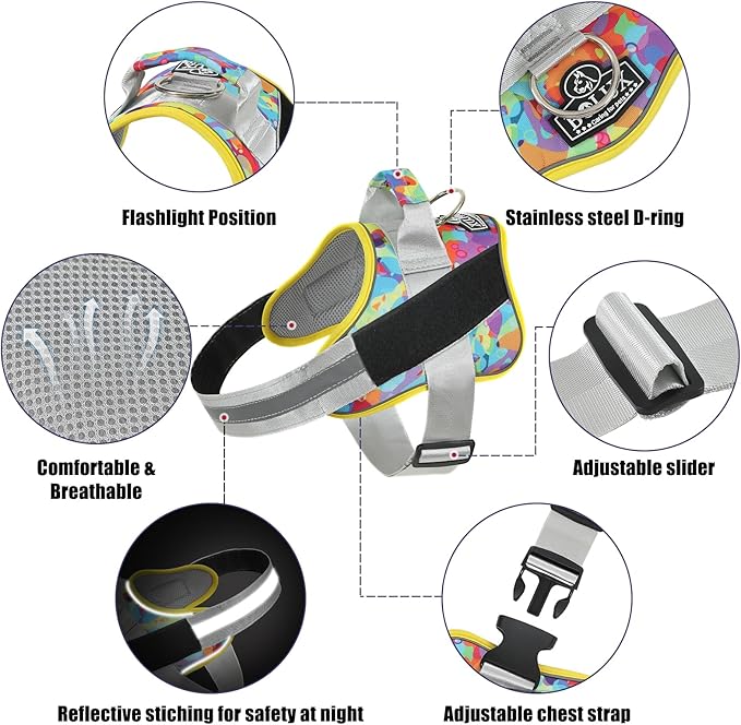 Bolux Dog Harness, No-Pull Reflective Dog Vest, Breathable Adjustable Pet Harness with Handle for Outdoor Walking - No More Pulling, Tugging or Choking (Small (Pack of 1), Watercolour)