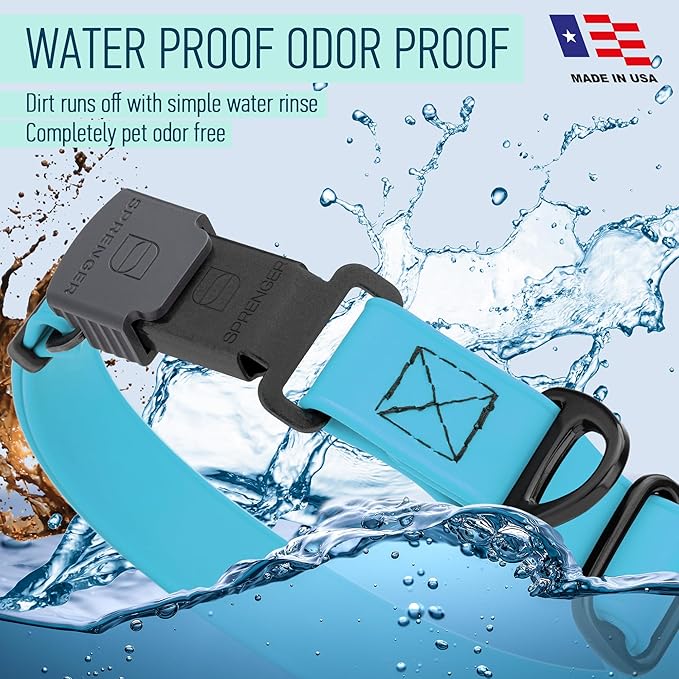 Dogline Biothane Waterproof Dog Collar with Herm Sprenger Stainless Steel Quick Release Buckle – Heavy Duty Tactical Durable Collar for Dogs – Comfortable and Safe Pet Collar, W 1" L 15-25" Sky Blue