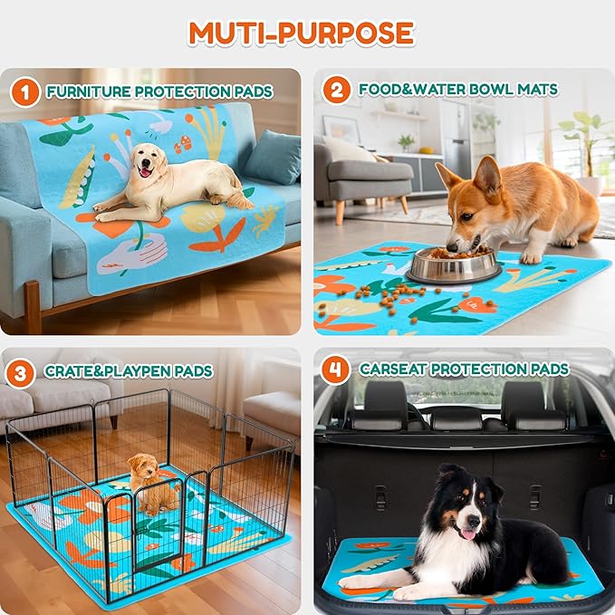 BurgeonNest Washable Pee Pads for Dogs, 2 Pack 30''x36'' Super Absorbent, Leakproof & Non-Slip Reusable Potty Pads for Dogs, Puppy, Playpen, Crate, Whelping Box, Potty Training, Blue