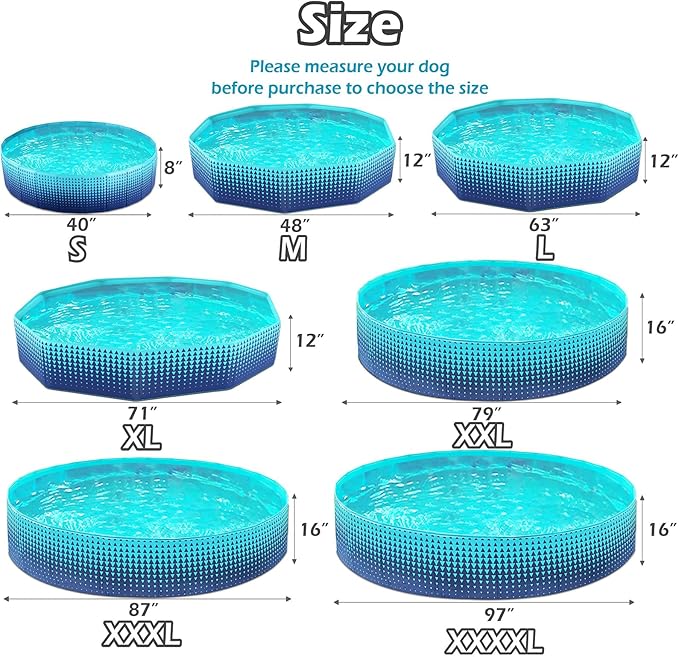 Jasonwell Foldable Dog Kiddie Pool - Hard Plastic Kids Paddling Pool Toddler Baby Swimming Pools for Backyard Collapsible Whelping Box Pet Doggie Cats Wading Pools Bathtub for Puppy Large Dogs 87In