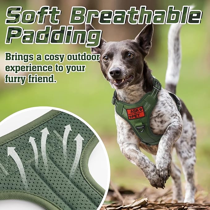 rabbitgoo Tactical Dog Harness Medium Sized Dog, No Pull Military Service Vest with Handle & Molle, Easy Control for Training Walking, Adjustable Reflective Straps, Green, M