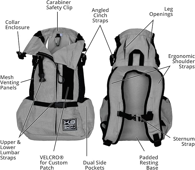 K9 Sport Sack Air 2 - X-Small, Light Grey - Ideal for Dogs with 9-12” Back Length - Durable, Breathable Backpack-Style Carrier - Perfect for Walks, Short Hikes & Public Transportation