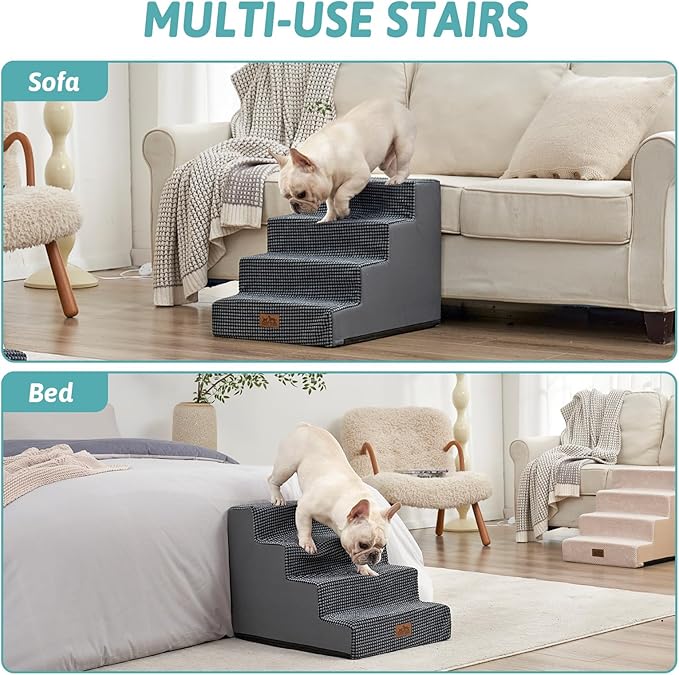 Dog Stairs for Small Dogs, 4 Tier Wider Pet Stairs for Couch and Beds, 17.7" H Non-Slip Dog Steps for Old Cats, Puppy, Small Medium Dogs, 17.7x23.6x17.7 inch, Dark Grey