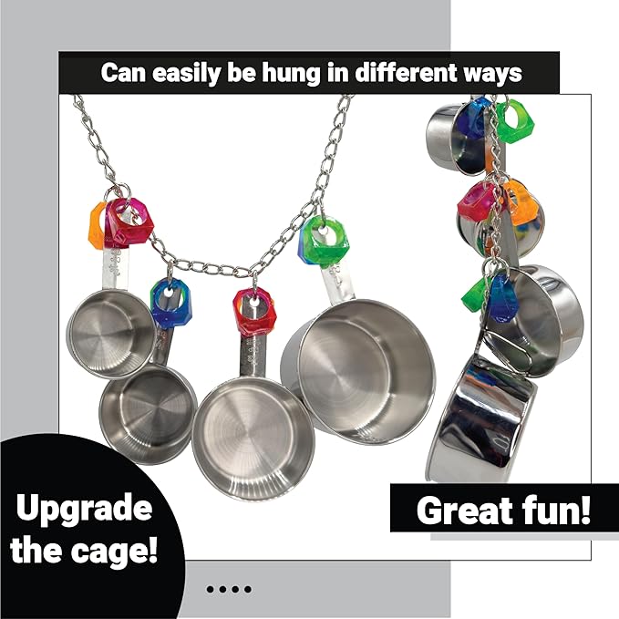 1410 Stainless Pot Delight from Parrots Cockatiels Conures Budgies Macaws Lovebirds African Greys Parrot Toys Stainless Foraging Chew Treat Noise-Making Fun Sensory Enrichment.