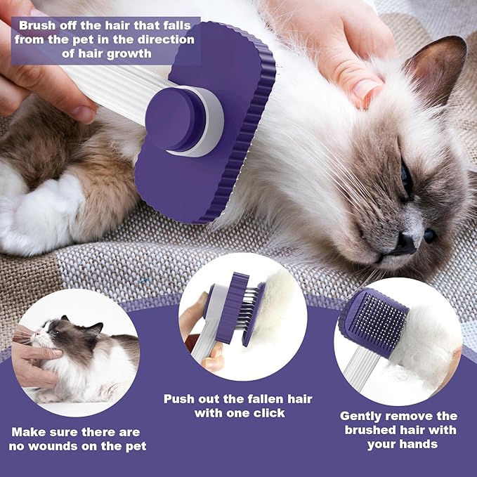 Cat brush, Cat Brush for Long or Short Haired Cats, Remove Loose Fur and Mats, Rounded Pins Reduces Painful Pulling, Not for Tangle and Curly Fur, Dark Blue