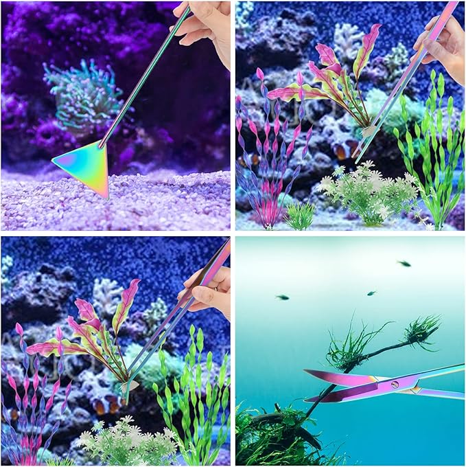 4 in 1 Quarium Aquascape Tools Kits, Anti-Rust Stainless Steel Aquatic Plant Aquascaping Tweezers, Scissors, Spatula for Aquarium Tank Cleaning Fish Tank Aquascape Tools Sets