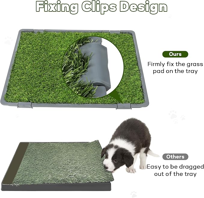 Product Image Dog Grass Pad with Tray: 3 Pack Grass Pee Pads for Dogs Potty for Puppy Training, Artificial Turf for Dogs with Collection Tray for Indoor /Outdoor /Patio /Balcony, 22"x18" Grey