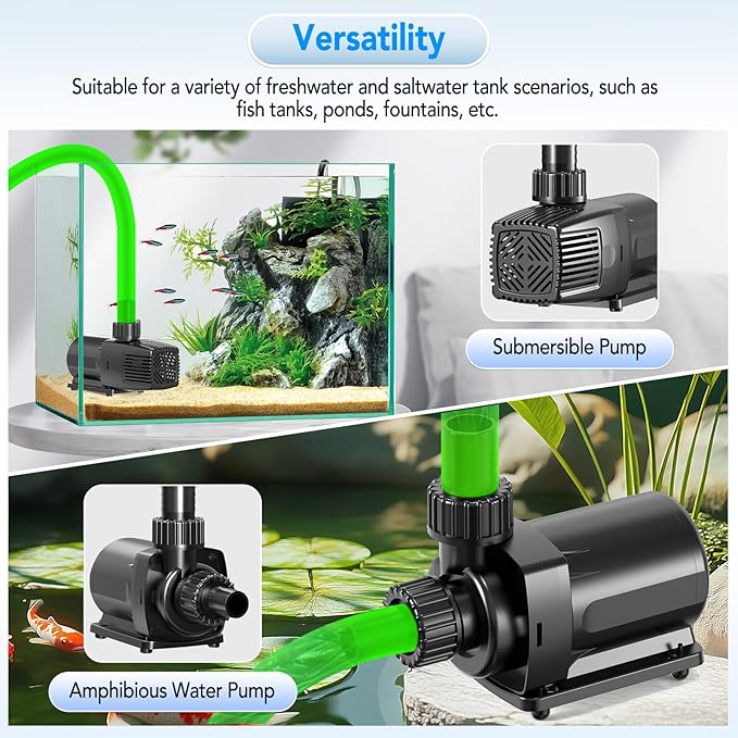 hygger 24V DC Adjustable Aquarium Water Pump & Wavemaker,30dB Quiet Return Pump,10-Speed Flow Control, Dry Run Anti-Block Protection for Freshwater Saltwater Ponds Fountains(34W,1056GPH/4000LPH)