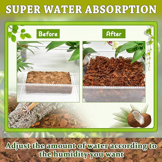 ZeeDix 3PCS Natural Coconut Chips Substrate for Reptiles, Coconut Fiber Husk Reptiles Bedding, Compressed Coco Chips Substrate for Ball Python, Snakes, Tortoise, Hermit Crab, Frogs, Lizard, Tarantula
