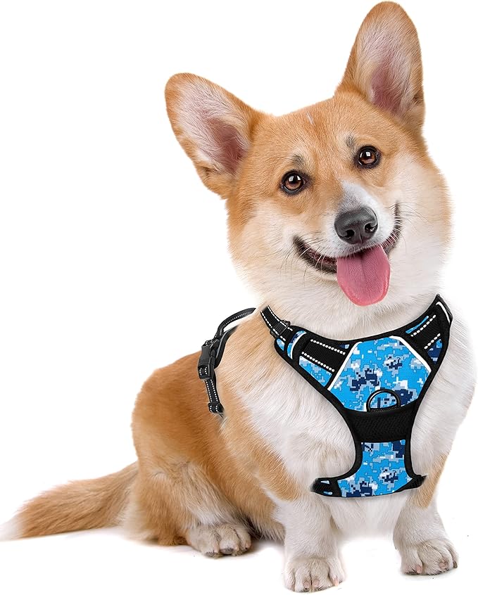 BARKBAY No Pull Dog Harness Large Step in Reflective Dog Harness with Front Clip and Easy Control Handle for Walking Training Running(Blue camo,M)
