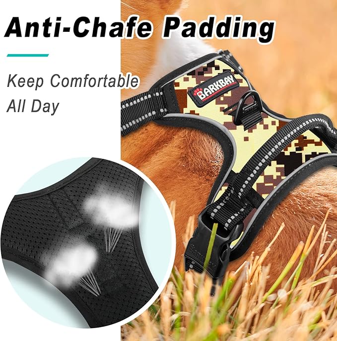 BARKBAY No Pull Dog Harness Large Step in Reflective Dog Harness with Front Clip and Easy Control Handle for Walking Training Running(Desert camo,L)