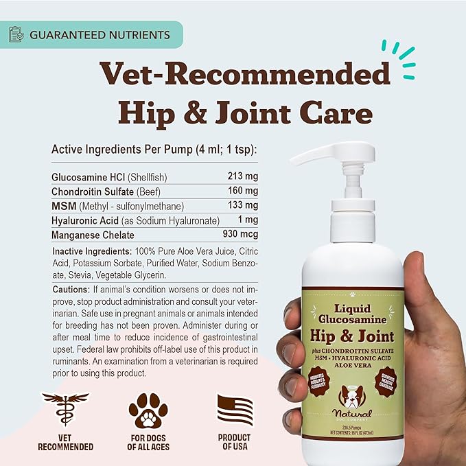 Natural Dog Company Liquid Glucosamine Hip & Joint Oil for Dogs, 16 oz, Extra Strength Cartilage & Joint Support, Helps Mobility and Eases Occasional Stiffness, Dog Vitamins & Supplements