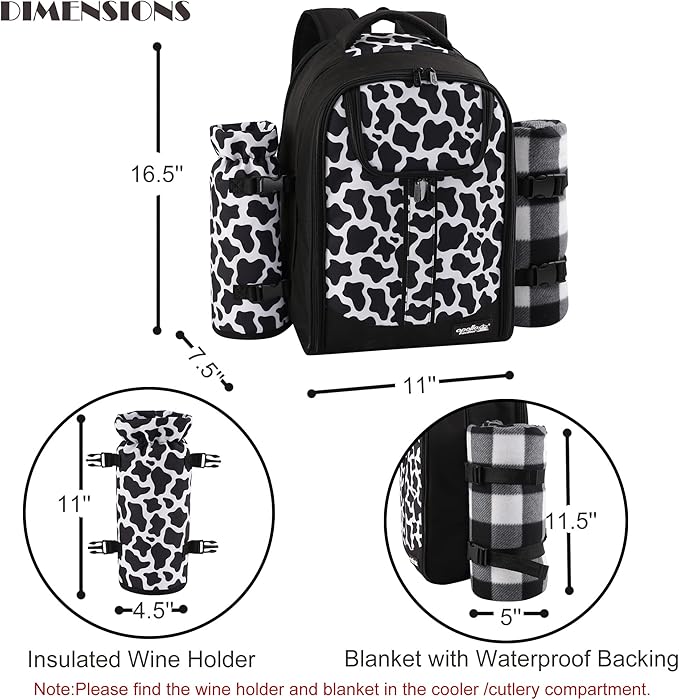 apollo walker Picnic Backpack Bag for 2 Person with Cooler Compartment, Detachable Bottle/Wine Holder, Fleece Blanket, Plates and Cutlery Set (2 Person, Black)
