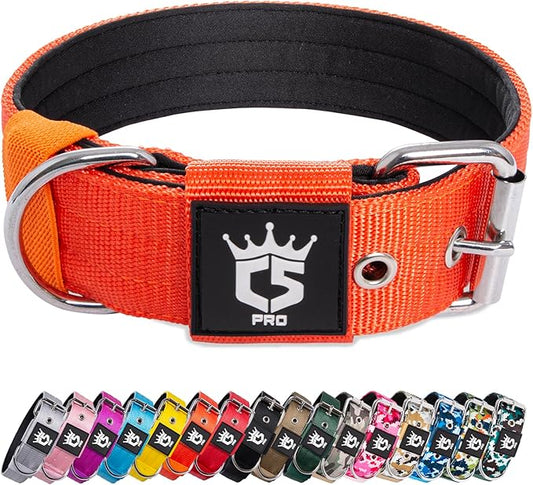 TSPRO Tactical Dog Collar 1.5 Inch Wide Thick Dog Collars with Heavy Duty Metal Buckle, Durable, Strong, Adjustable for Medium to Large Dogs (Orange L)