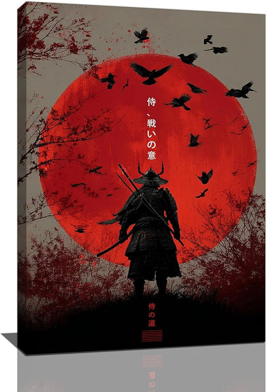 Japanese Armored Samurai Wall Art Modern Japan Warrior Canvas Wall Decor Asian Oriental Bushido Pictures Painting Print Artwork Framed Decorations Gifts for Room Bedroom Office Living Room 16"x24"